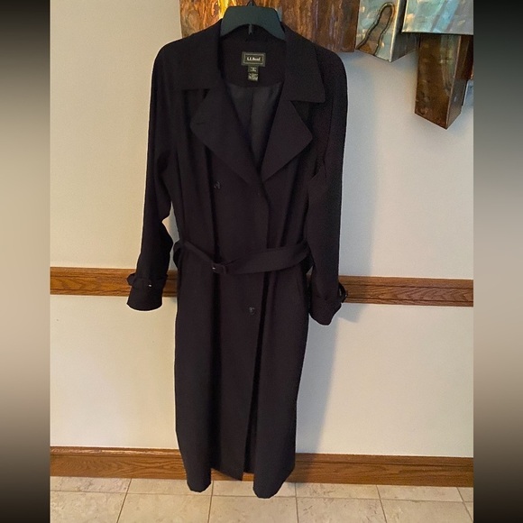 L.L. Bean Black Trench Coat L vintage - Picture 1 of 6